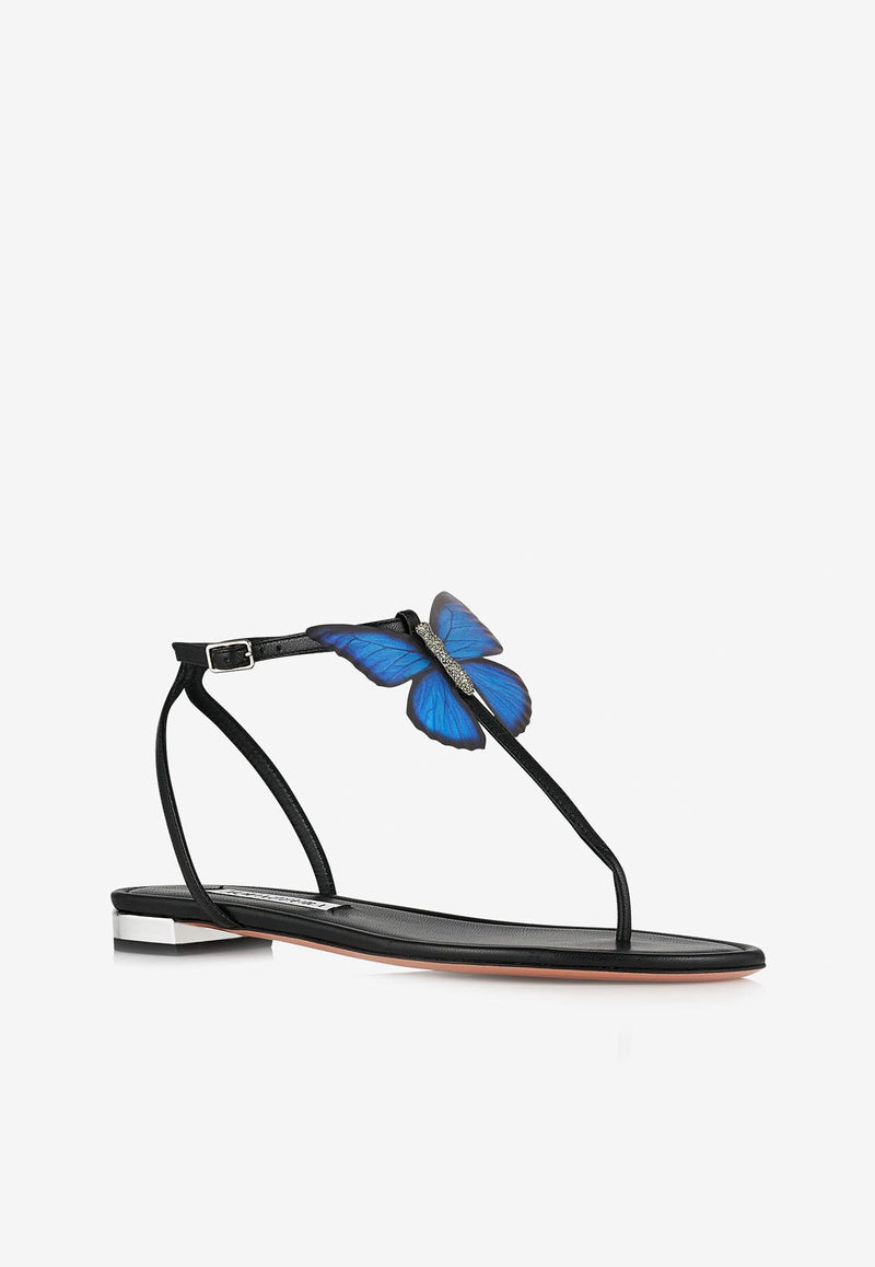 Aquazzura Babylon Butterfly Applique Flat Sandals BYLFLAS0-NAP000 BLACK
