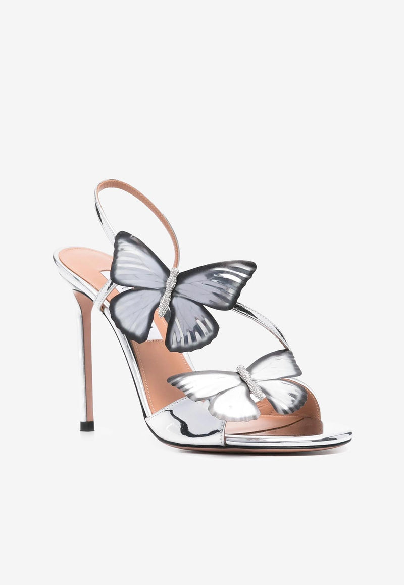 Aquazzura Babylon 105 Butterfly Applique Sandals BYLHIGS0-SSYCCC SILVER