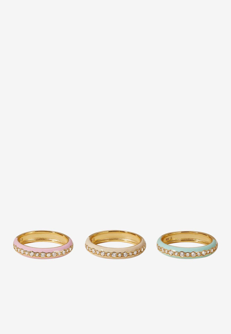 Adornmonde Ben Crystal Embellished Enamel Rings - Set of 3 Multicolor ADM271YG_BPB