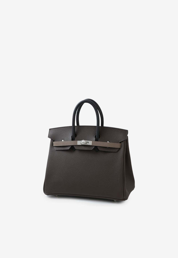 Hermès Birkin 25 in Ecorce, Etoupe and Black Epsom Leather with Palladium Hardware