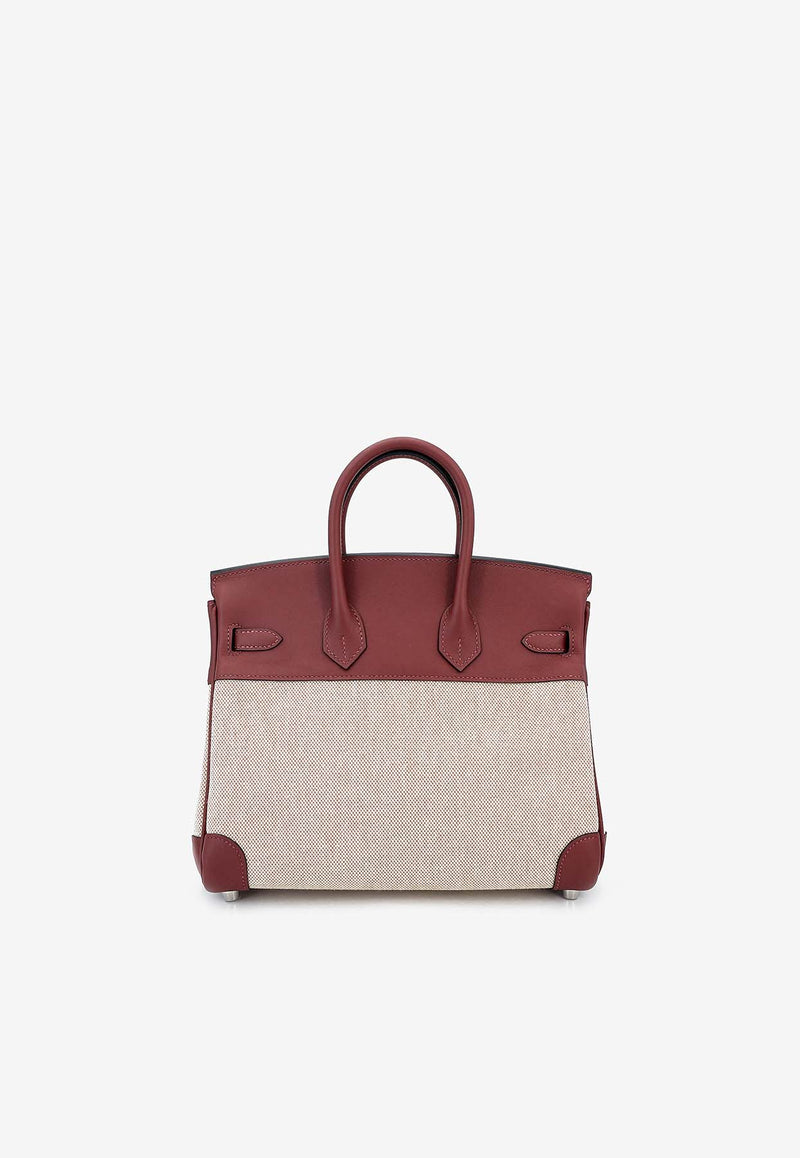 Hermès Birkin 25 in Rouge H Swift Leather and Ecru Toile with Palladium Hardware