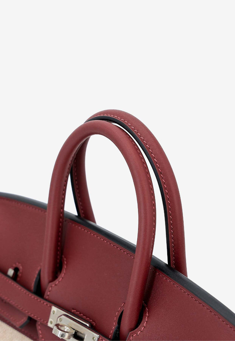 Hermès Birkin 25 in Rouge H Swift Leather and Ecru Toile with Palladium Hardware