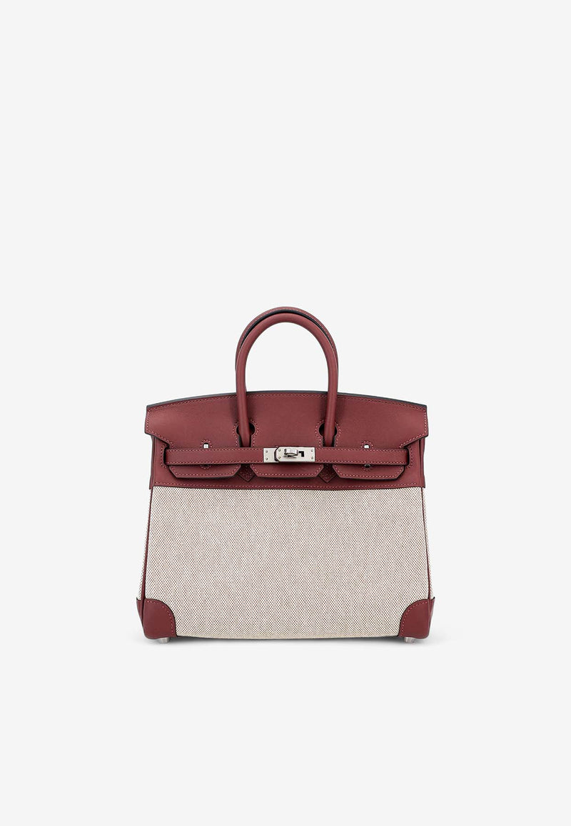 Hermès Birkin 25 in Rouge H Swift Leather and Ecru Toile with Palladium Hardware