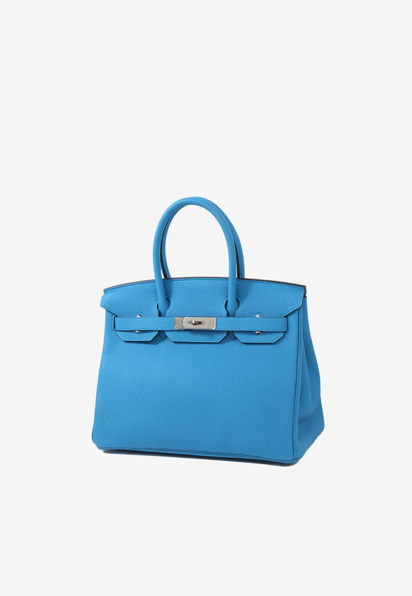 Hermès Birkin 30 Verso in Blue Zanzibar and Malachite Togo Leather with Palladium Hardware