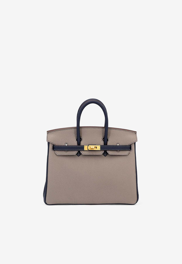 Birkin 25 in Gris Asphalte and Bleu Nuit Togo Leather with Brushed Gold Hardware