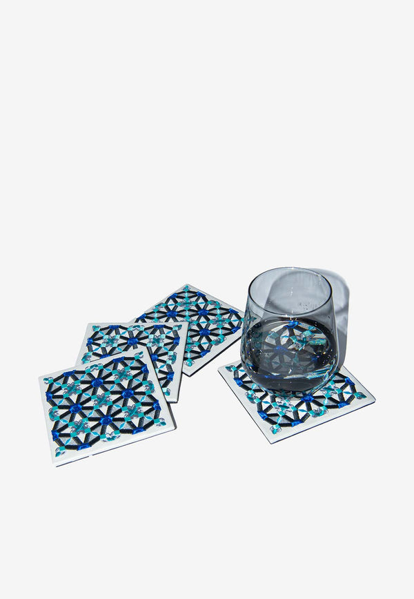 Stitch Oriental Leather Coasters - Set of 4 Blue EE10022B