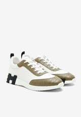 Bouncing Low-Top Sneakers in Blanc Calfskin and Etoupe Matte Alligator Leather