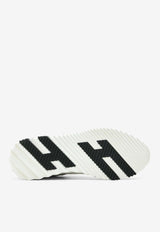 Bouncing Low-Top Sneakers in Blanc Calfskin and Etoupe Matte Alligator Leather