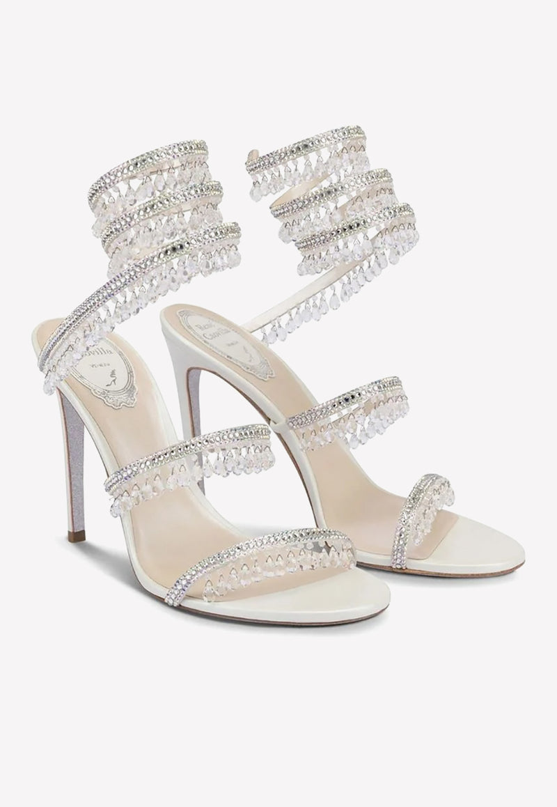 Rene Caovilla Chandelier 105 Crystal-Embellished Sandals C10182-105-R001CYTS IVORY SATIN/CRYSTAL-TRANS ST