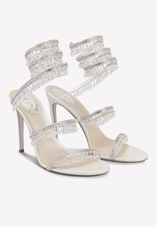 Rene Caovilla Chandelier 105 Jeweled Crystal-Embellished Sandals Ivory C10182-105-R001CYTS IVORY SATIN/CRYSTAL-TRANS