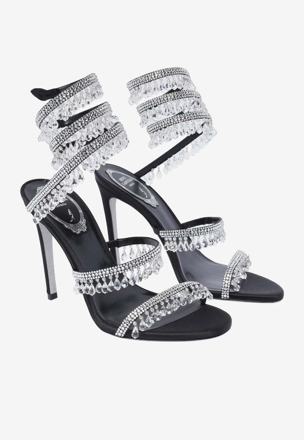 Rene Caovilla Chandelier 105 Rhinestone Embellished Sandals Black C10182-105-R001V065 BLACK SATIN/CRYSTAL STRASS