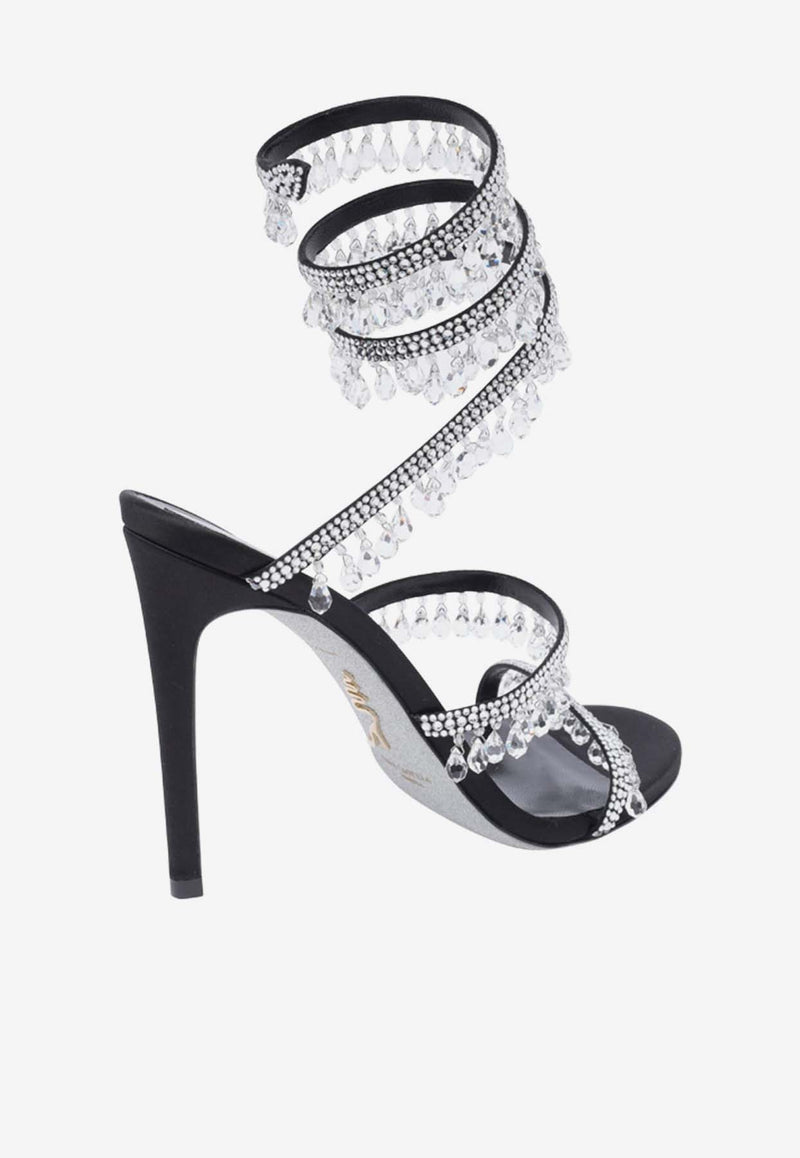 Rene Caovilla Chandelier 105 Rhinestone Embellished Sandals Black C10182-105-R001V065 BLACK SATIN/CRYSTAL STRASS