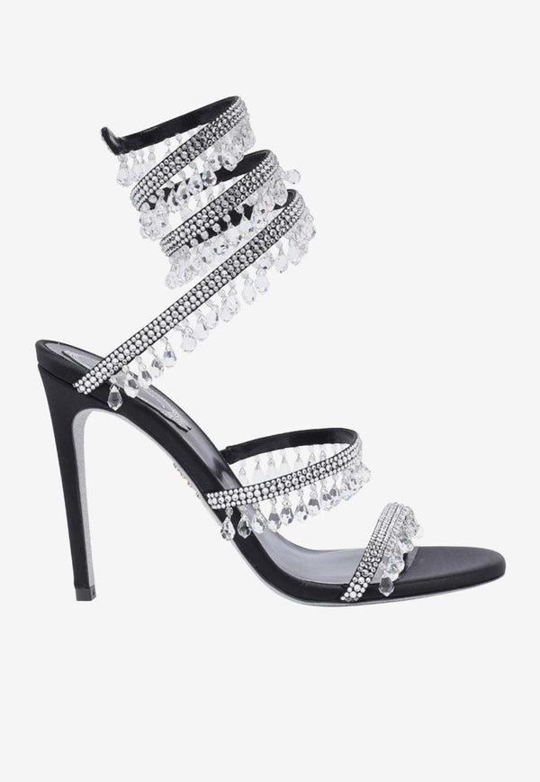 Rene Caovilla Chandelier 105 Rhinestone Embellished Sandals Black C10182-105-R001V065 BLACK SATIN/CRYSTAL STRASS