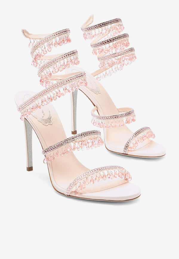 Rene Caovilla Chandelier 105 Crystal-Embellished Sandals in Satin C10182-105-R001Y188 BABYPEACH SAT/L ROSE-GOLD QUA