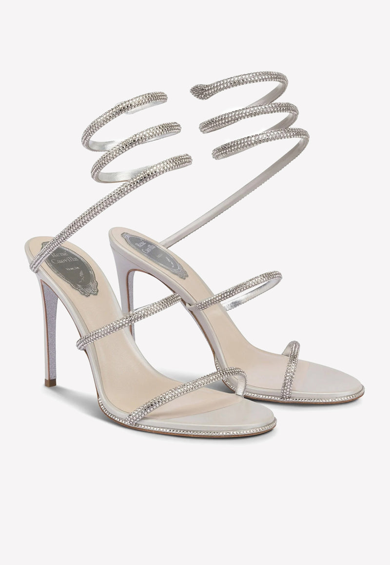 Rene Caovilla Cleo 105 Crystal Embellished Sandals C10416-105-R001V232 GREY SATIN/SILVER SHADE