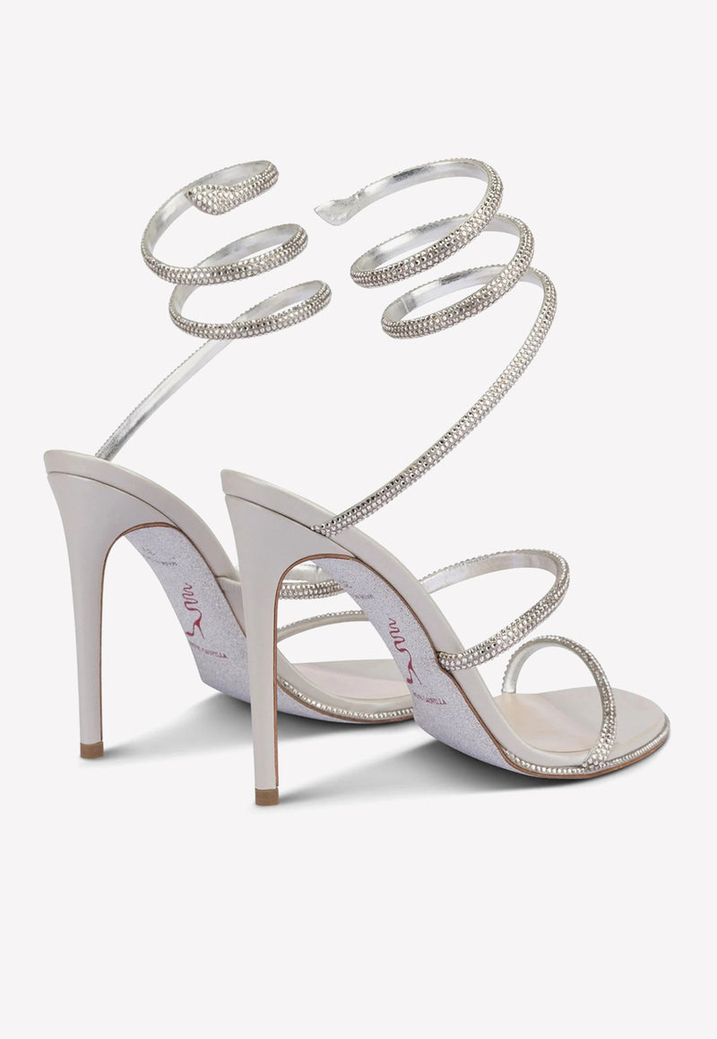 Rene Caovilla Cleo 105 Crystal Embellished Sandals C10416-105-R001V232 GREY SATIN/SILVER SHADE