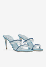 Rene Caovilla Chandelier 80 Rhinestone Embellished Sandals Blue C10727-080-R001Y241 CERULEO SATIN/DENIM BLUE-CRYS