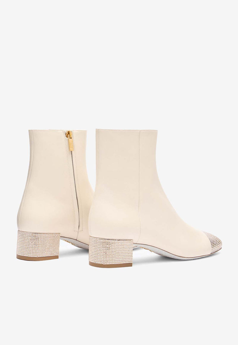 Rene Caovilla Bonnie 40 Crystal Leather Ankle Boots Ivory C11852-040-NA01Y270WHITE