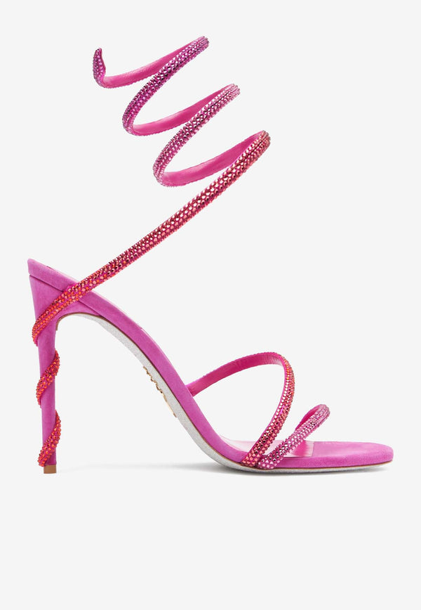 Rene Caovilla Margot 105 Crystal-Embellished Sandals in Satin C11879-105-C001Y159 FUXIA SUEDE-SAT/DEG FUXIA-HYA