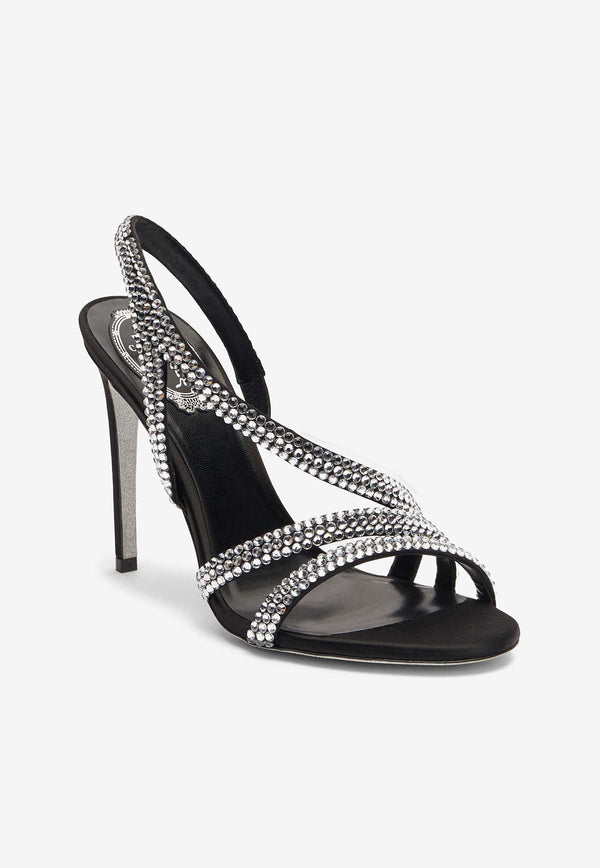 Rene Caovilla Lisa 105 Rhinestone Embellished Sandals Black C12190-105-R001V065 BLACK SATIN/CRYSTAL STRASS