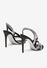 Rene Caovilla Lisa 105 Rhinestone Embellished Sandals Black C12190-105-R001V065 BLACK SATIN/CRYSTAL STRASS