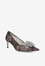 Rene Caovilla 60 Pointed-Toe Lace Pumps Black C12225-060-R001V065 BLACK LACE-SATIN/CRYSTAL