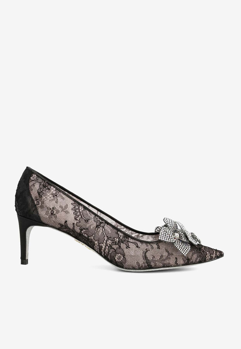 Rene Caovilla 60 Pointed-Toe Lace Pumps Black C12225-060-R001V065 BLACK LACE-SATIN/CRYSTAL