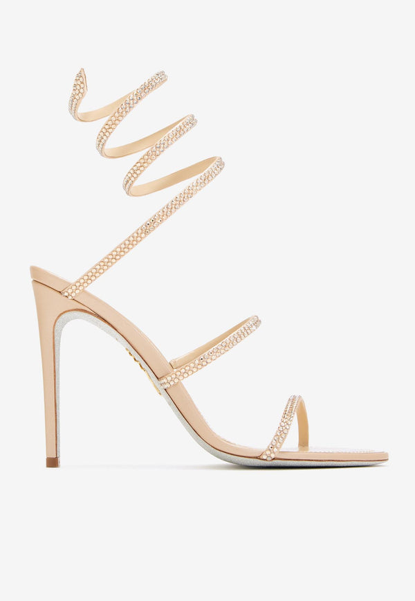 Rene Caovilla Cleo 105 Crystal Embellished Sandals C12369-105-R001V104 BEIGE SATIN/GOLDEN SHADOW