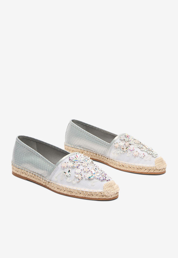 Rene Caovilla Eden Crystal-Embellished Flat Espadrilles C12419-010-AY019026 GREY AYER/CRYSTAL AB STRASS