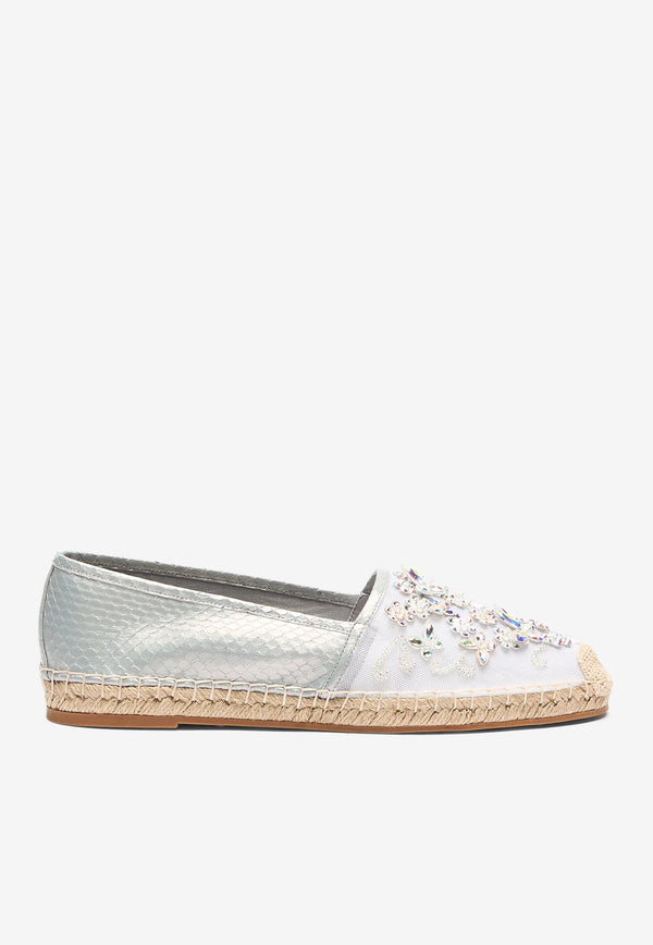 Rene Caovilla Eden Crystal-Embellished Flat Espadrilles C12419-010-AY019026 GREY AYER/CRYSTAL AB STRASS