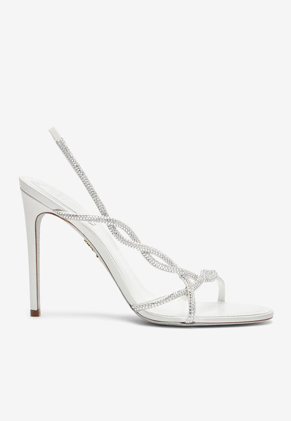 Rene Caovilla Braid 105 Twisted Straps Sandals C12472-105-R001V108 IVORY SATIN/CRYSTAL STRASS
