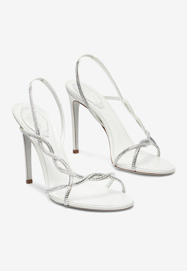 Rene Caovilla Braid 105 Twisted Straps Sandals C12472-105-R001V108 IVORY SATIN/CRYSTAL STRASS