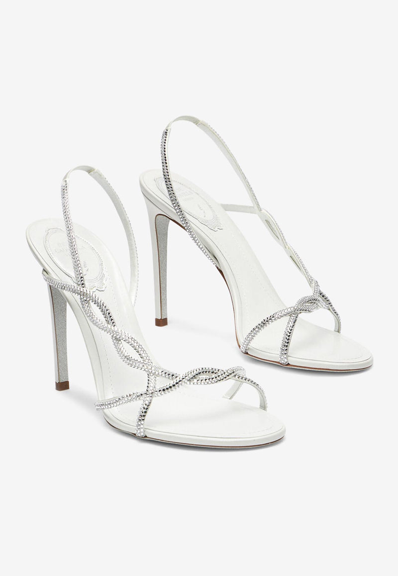 Rene Caovilla Braid 105 Twisted Straps Sandals C12472-105-R001V108 IVORY SATIN/CRYSTAL STRASS