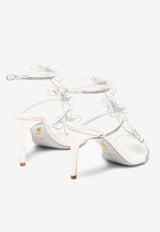 Rene Caovilla Peach Flower 80 Rhinestone-Embellished Sandals C12497-080-R001V155 IVORY SATIN-LAMB/CRYSTAL STRA