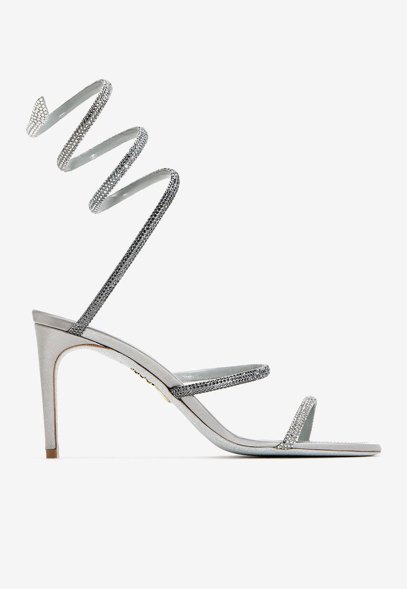 Rene Caovilla Cleo 80 Crystal-Embellished Sandals C12514-080-R0019204 GREY SAT/SILVER SHADE-MULTICO