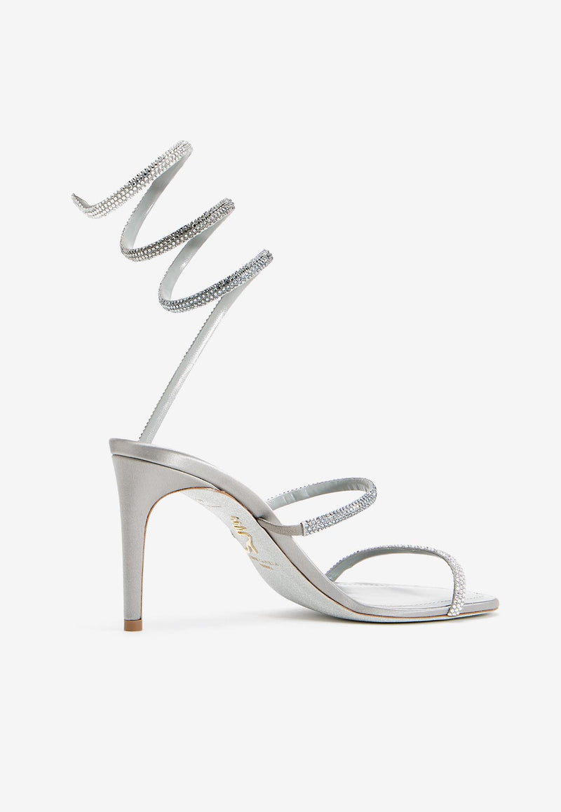 Rene Caovilla Cleo 80 Crystal-Embellished Sandals C12514-080-R0019204 GREY SAT/SILVER SHADE-MULTICO