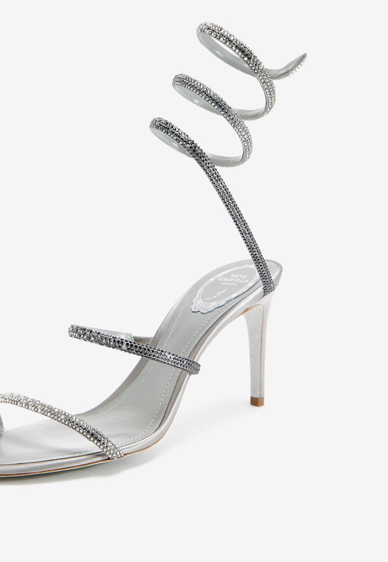Rene Caovilla Cleo 80 Crystal-Embellished Sandals C12514-080-R0019204 GREY SAT/SILVER SHADE-MULTICO