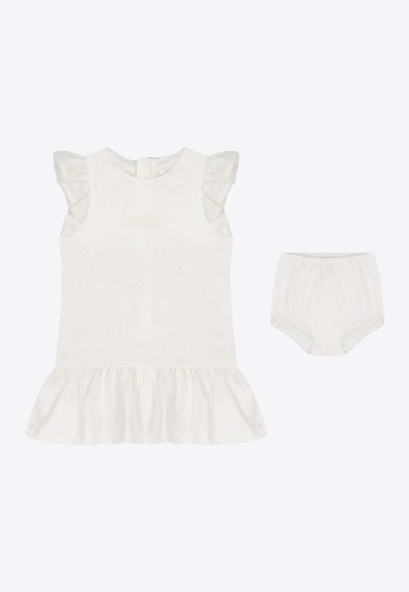 Chloé Kids Baby Girls Ruffled Dress Set -Set of 2 White C20422/117_OFF-WHITE