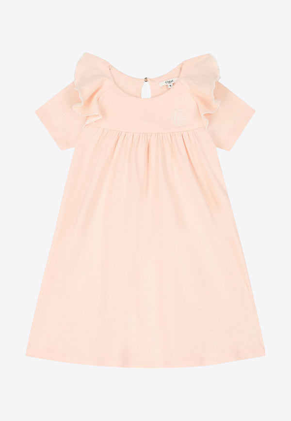 Chloé Kids Girls Logo Embroidered Poplin Dress Pink C20436/46J_PINK