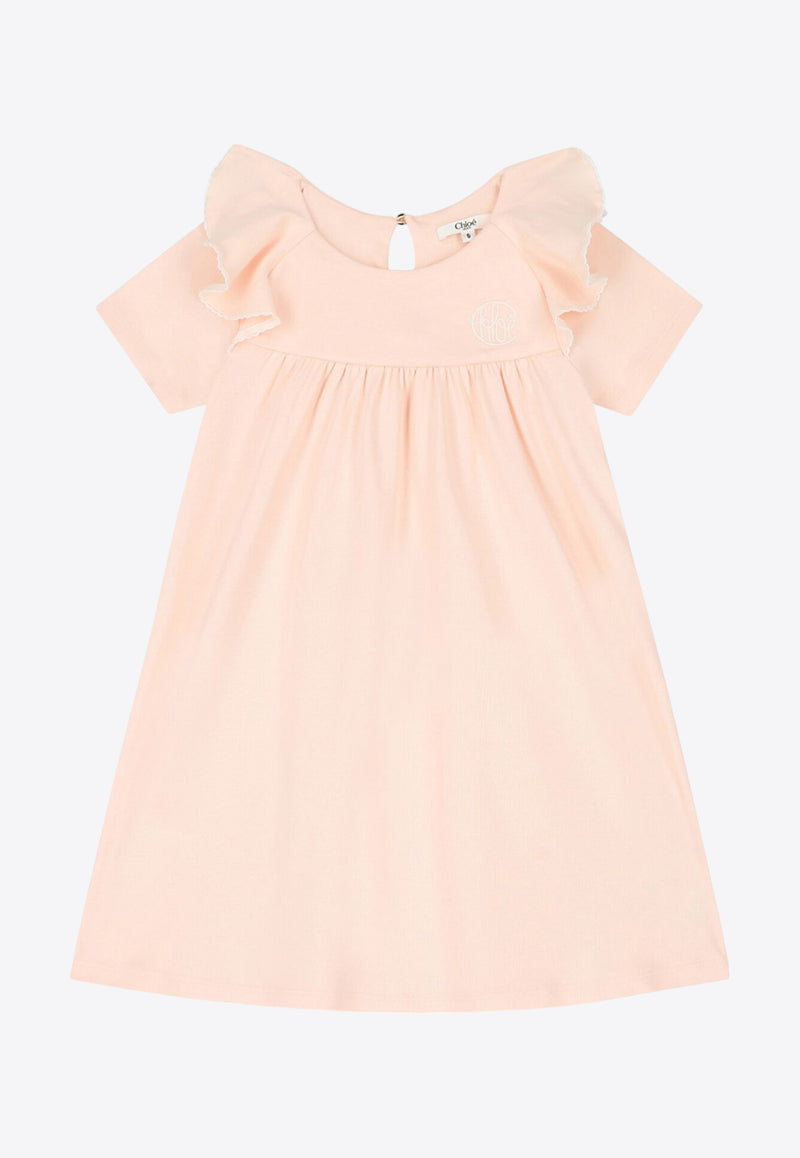 Chloé Kids Girls Logo Embroidered Poplin Dress Pink C20436/46J_PINK