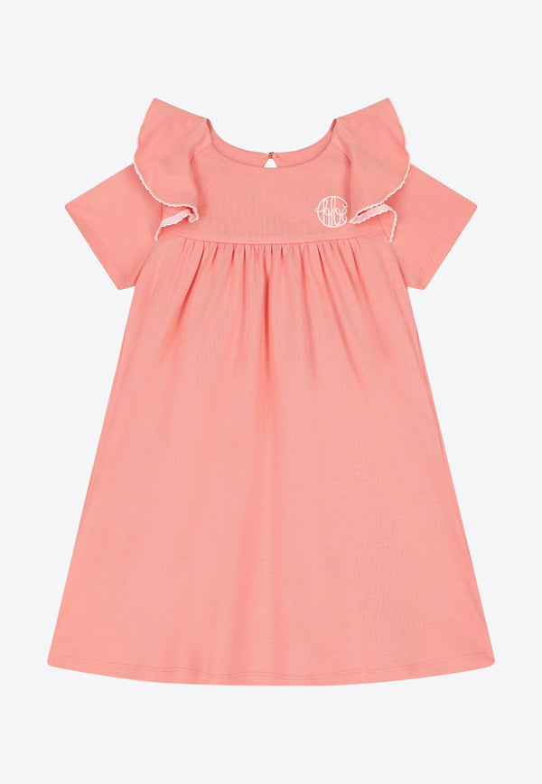 Chloé Kids Girls Logo Embroidered Poplin Dress Peach C20436/48D_PEACH