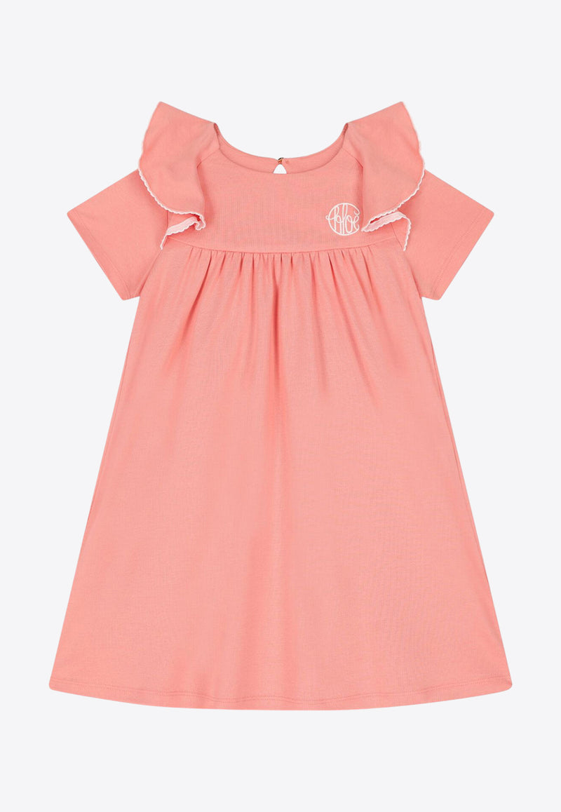 Chloé Kids Girls Logo Embroidered Poplin Dress Peach C20436/48D_PEACH