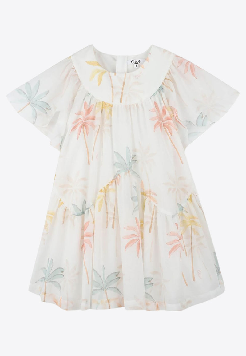 Chloé Kids Girls Palm Tree Print Dress White C20443/Z41_MULTI COLO