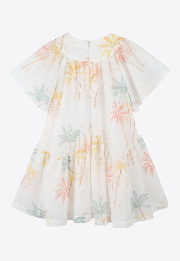 Chloé Kids Girls Palm Tree Print Dress White C20443/Z41_MULTI COLO