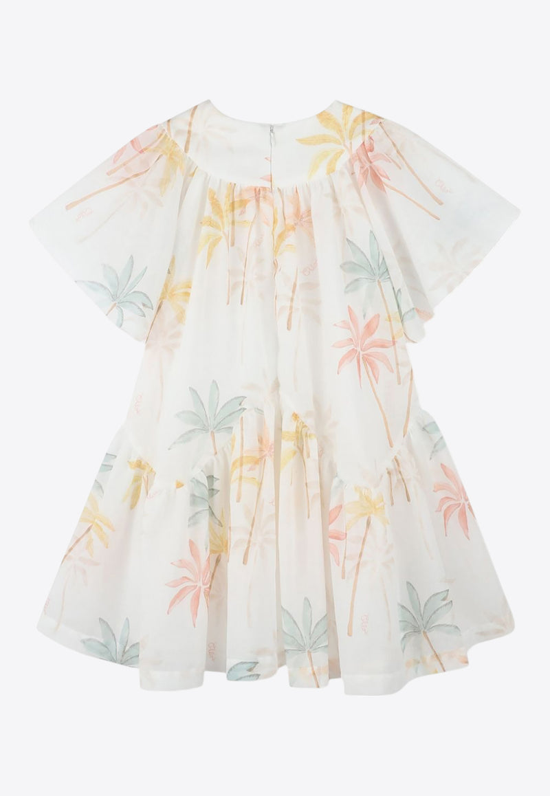 Chloé Kids Girls Palm Tree Print Dress White C20443/Z41_MULTI COLO