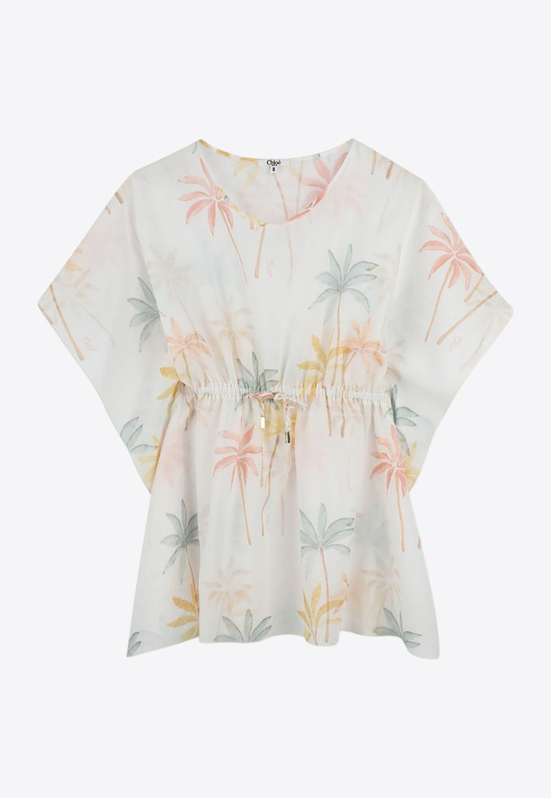 Chloé Kids Girls Palm Tree Print Kaftan Dress White C20444/Z41_MULTI COLO
