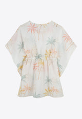 Chloé Kids Girls Palm Tree Print Kaftan Dress White C20444/Z41_MULTI COLO