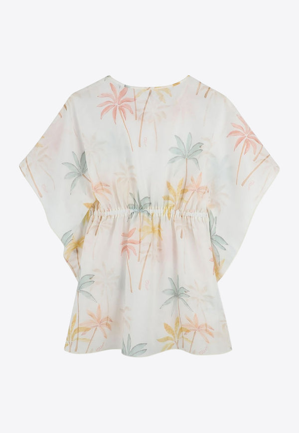 Chloé Kids Girls Palm Tree Print Kaftan Dress White C20444/Z41_MULTI COLO
