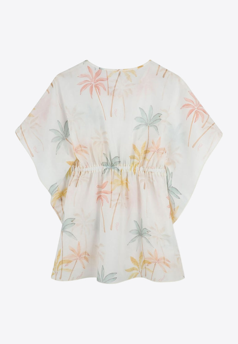 Chloé Kids Girls Palm Tree Print Kaftan Dress White C20444/Z41_MULTI COLO