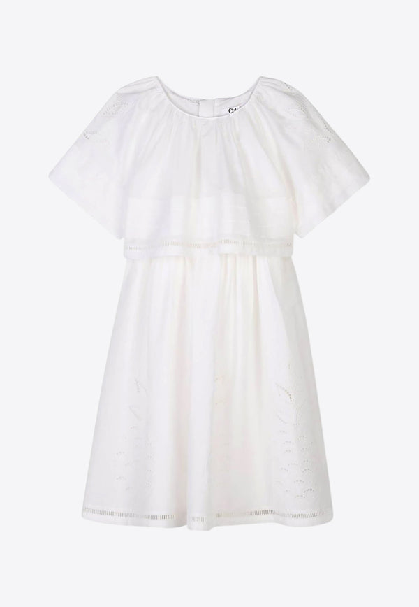 Chloé Kids Girls Broderie Anglaise Dress White C20445/117_OFF-WHITE